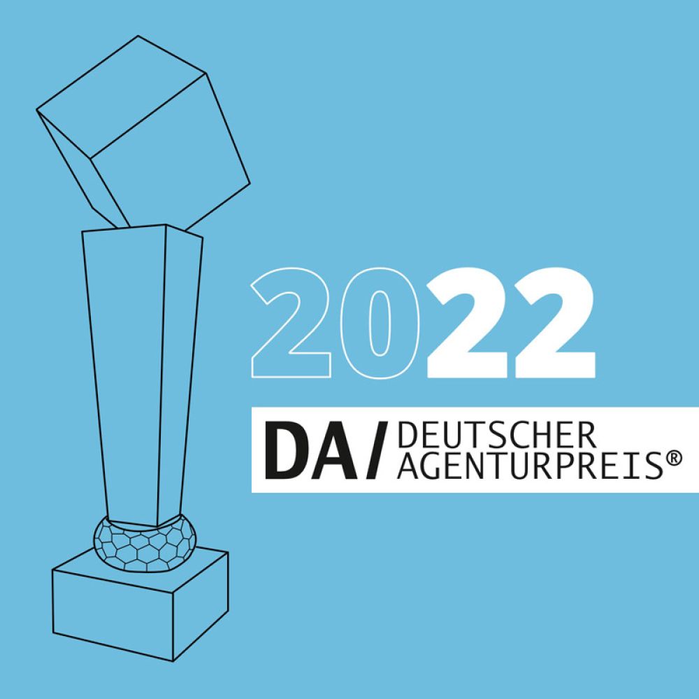 Gewinner des Deutschen Agenturpreises 2022, unsere Werbeagentur freut sich über die dritte Auszeichnung in Folge.